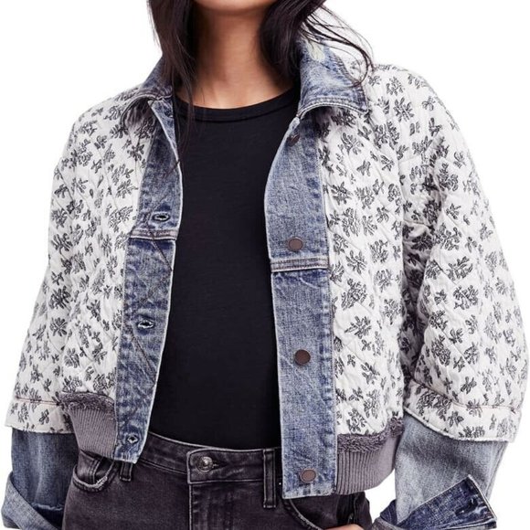 Free People DITSY DENIM Quilted FLORAL Jacket M L - Picture 7 of 10